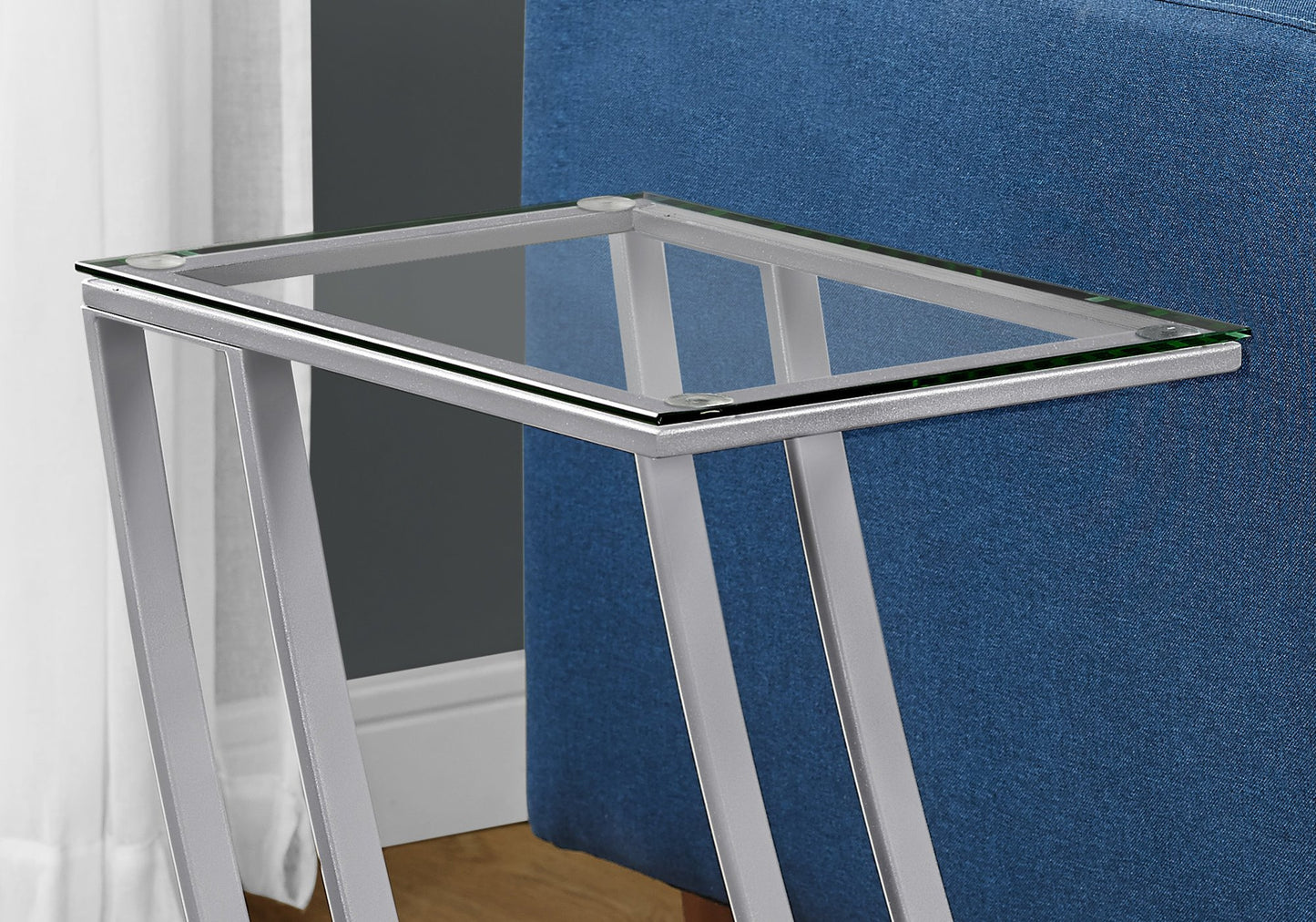 Silver Metal Tempered Glass Accent Table