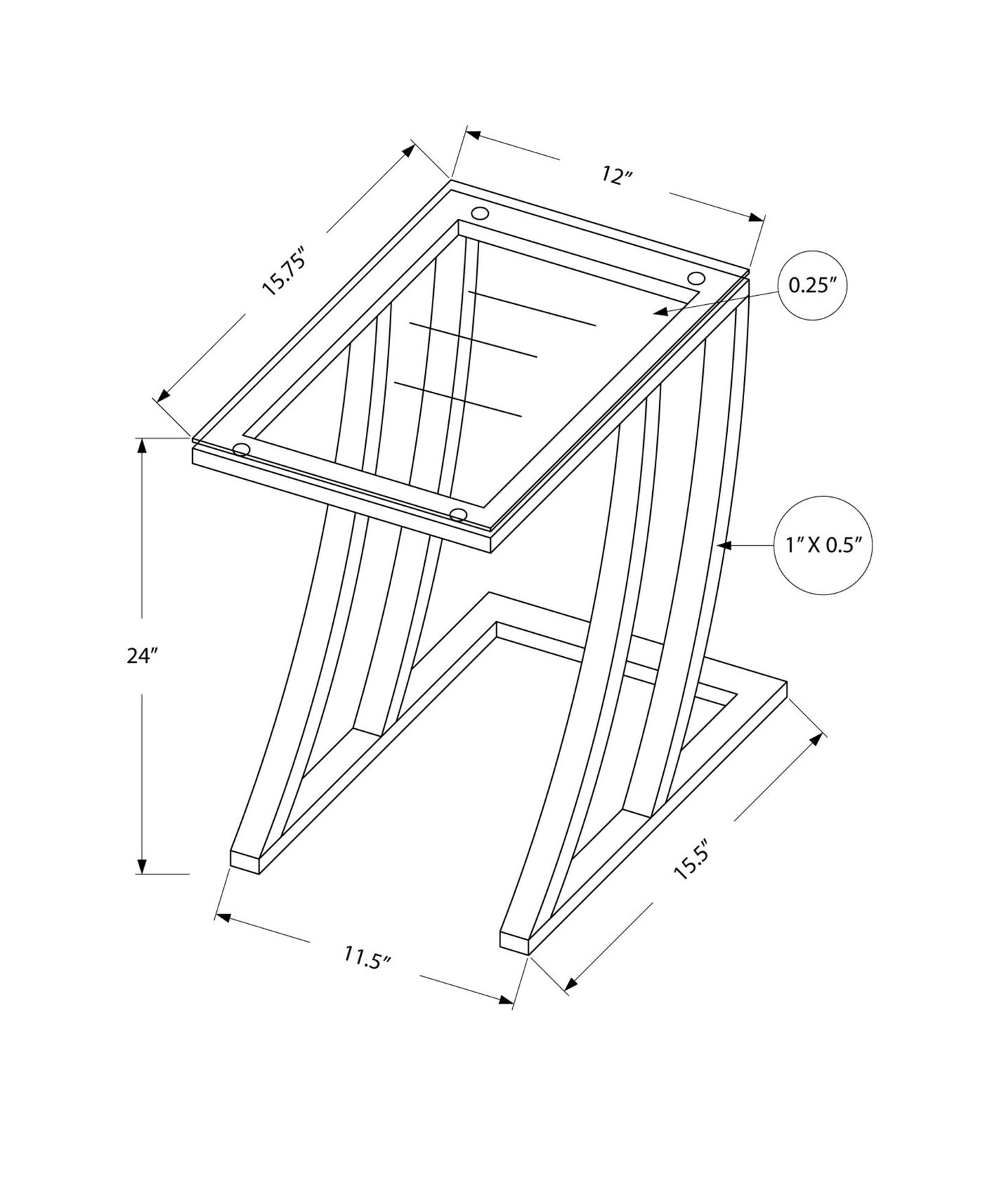 Silver Metal Tempered Glass Accent Table