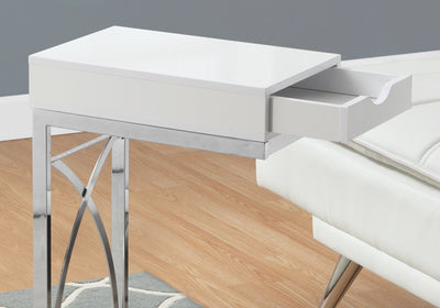 White Finish Accent Table with Drawer