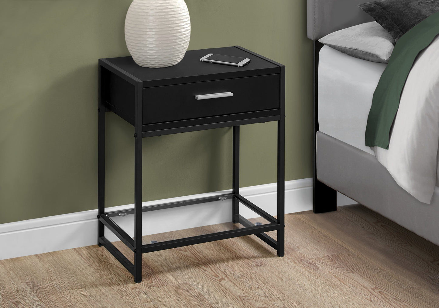 Grey and Black Glass Accent Table